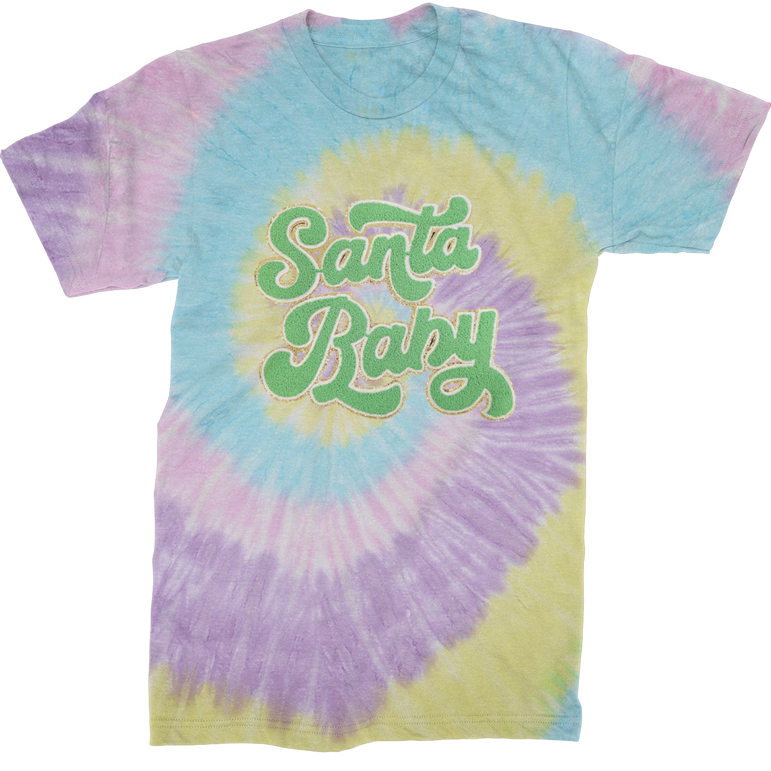 Green Santa Baby Chenille Patch  Mens T-shirt Tie-Dye Jellybean