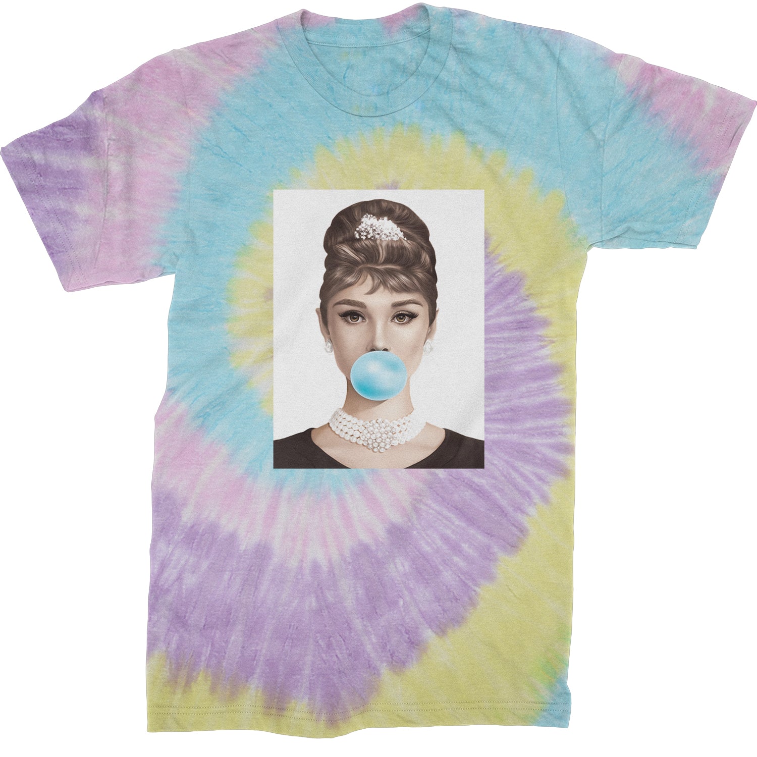 Audrey Hepburn Chewing Bubble Gum American Icon Mens T-shirt Tie-Dye Jellybean