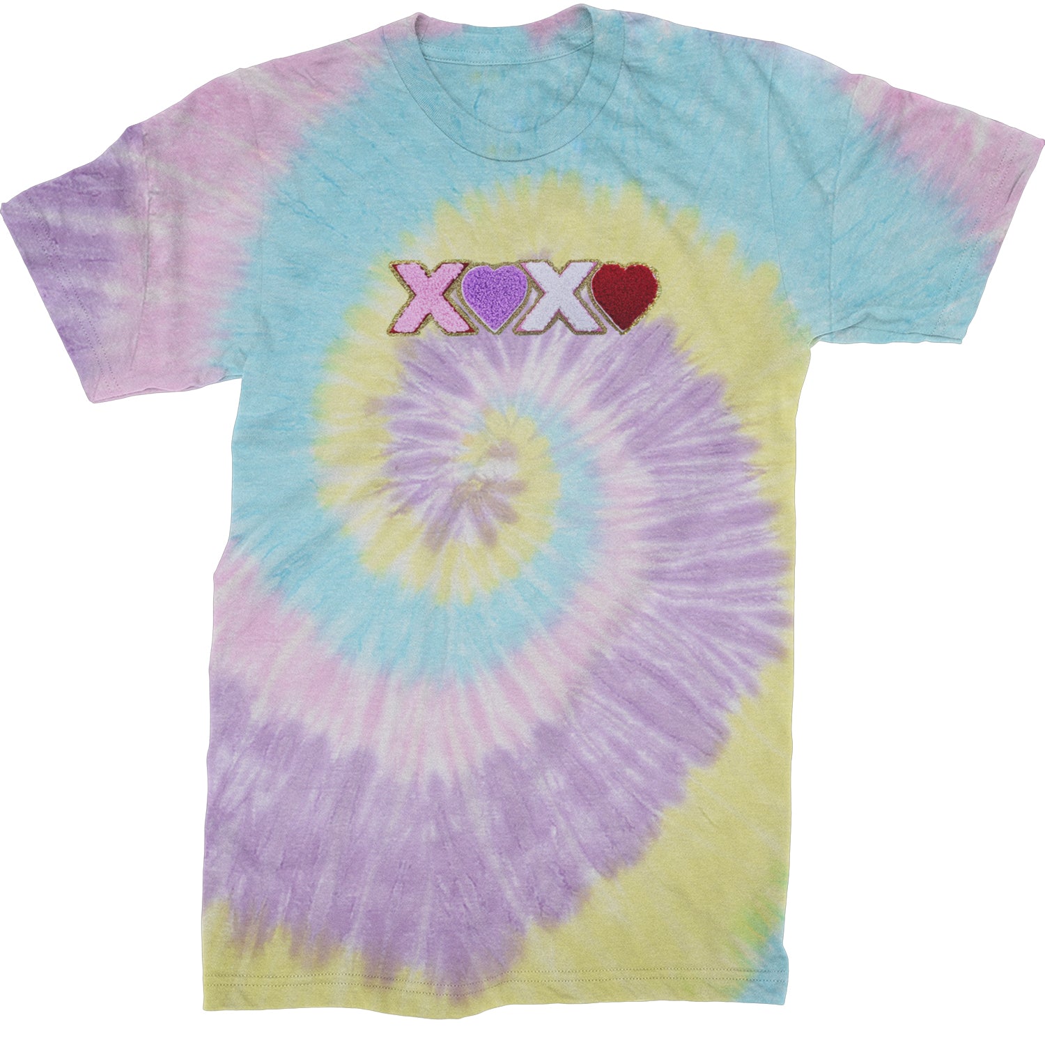 XOXO Chenille Patch Valentines Days  Mens T-shirt Tie-Dye Jellybean