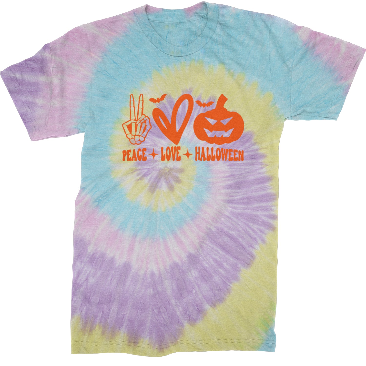 Peace, Love and Halloween Mens T-shirt Tie-Dye Jellybean