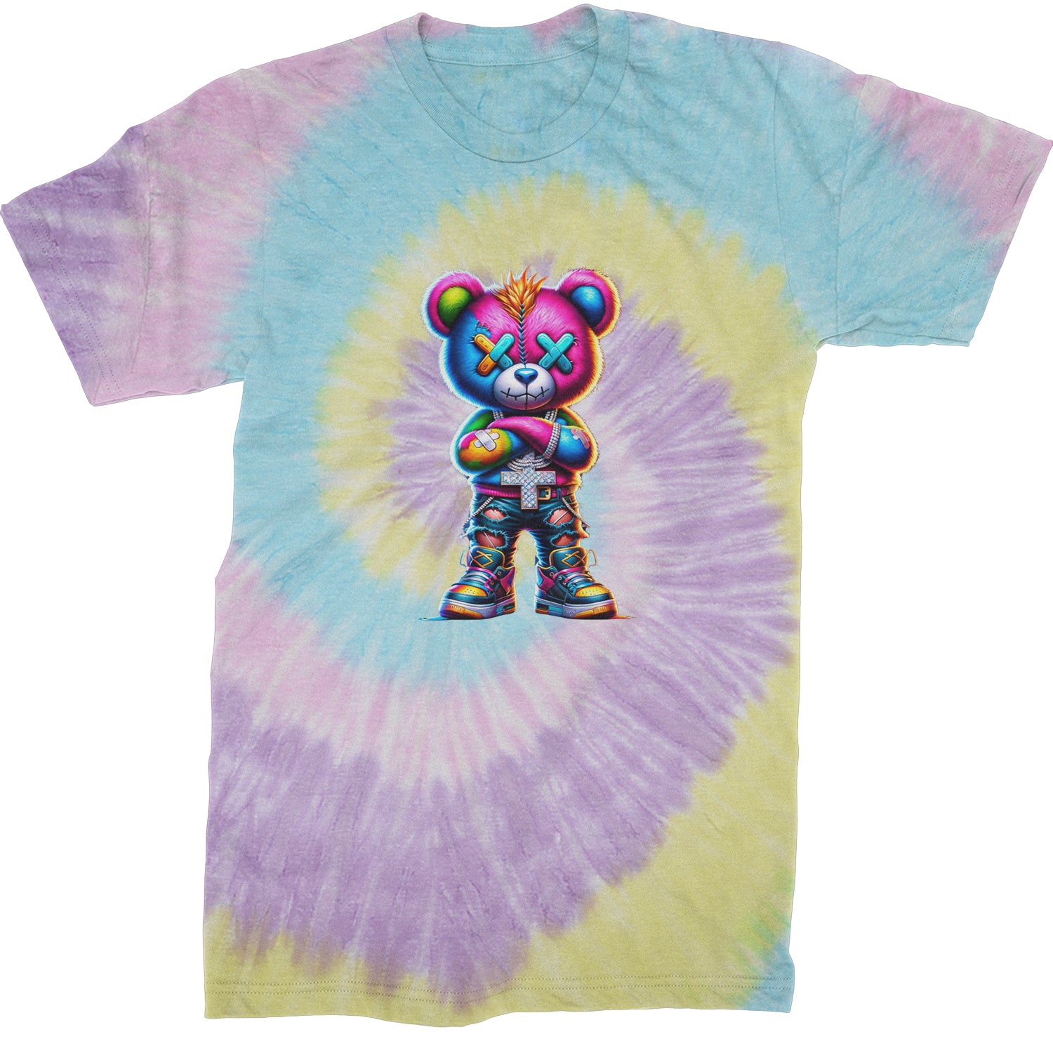 Stitched Neon Urban Graffiti Bear  Mens T-shirt Tie-Dye Jellybean