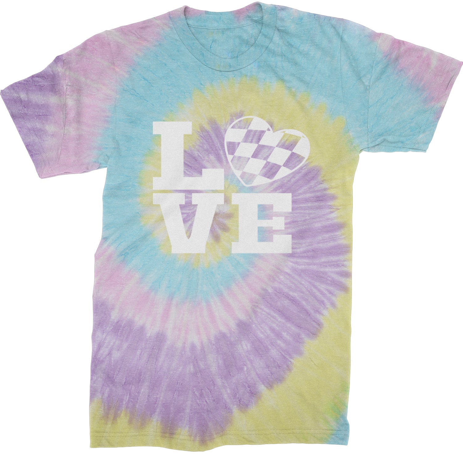 Love Racing Checkered Flag Heart Mens T-shirt Tie-Dye Jellybean