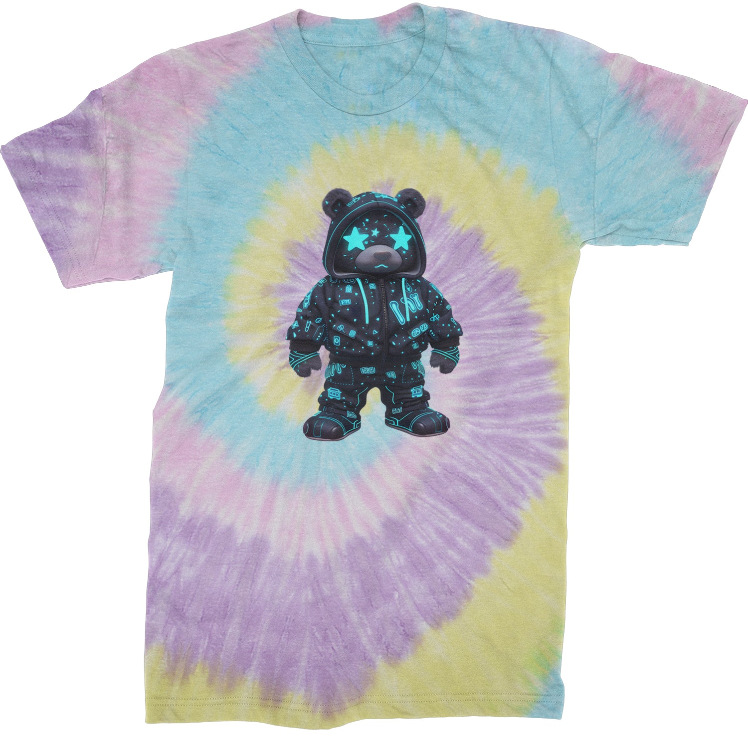 Starry Eyed Vaporwave Urban Graffiti Bear  Mens T-shirt Tie-Dye Jellybean