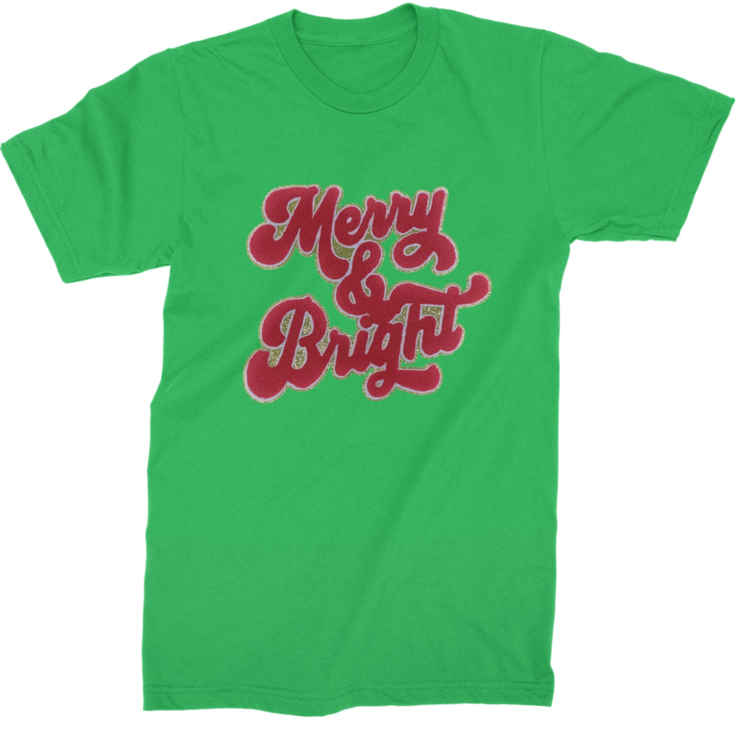 Merry & Bright Chenille Glitter  Mens T-shirt Kelly Green