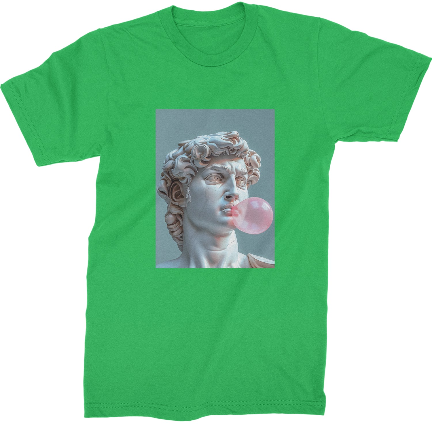 Michelangelo's David with Bubble Gum Contemporary Statue Art Mens T-shirt Kelly Green