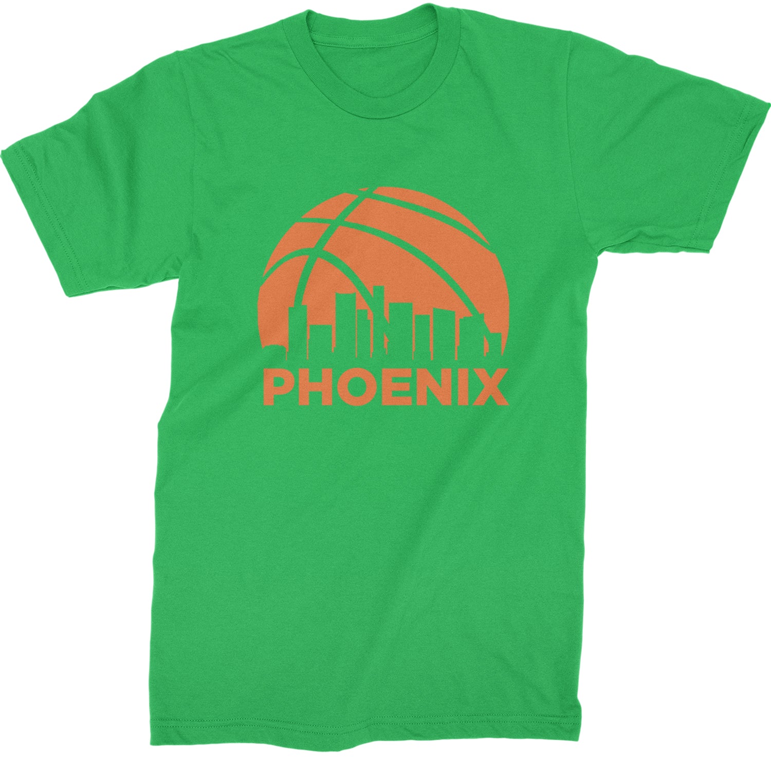 Phoenix Basketball Sunset City Skyline Mens T-shirt Kelly Green