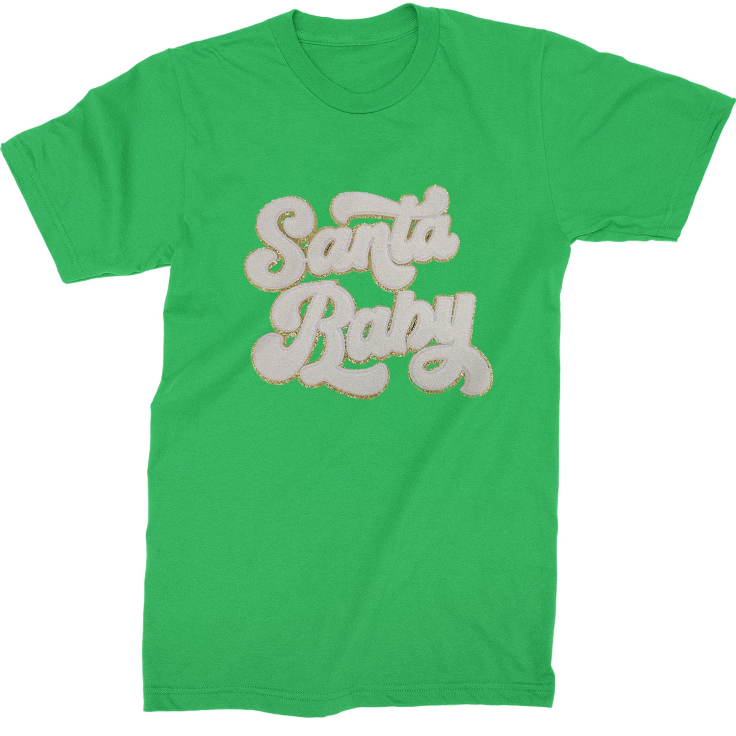 White Santa Baby Chenille Patch  Mens T-shirt Kelly Green