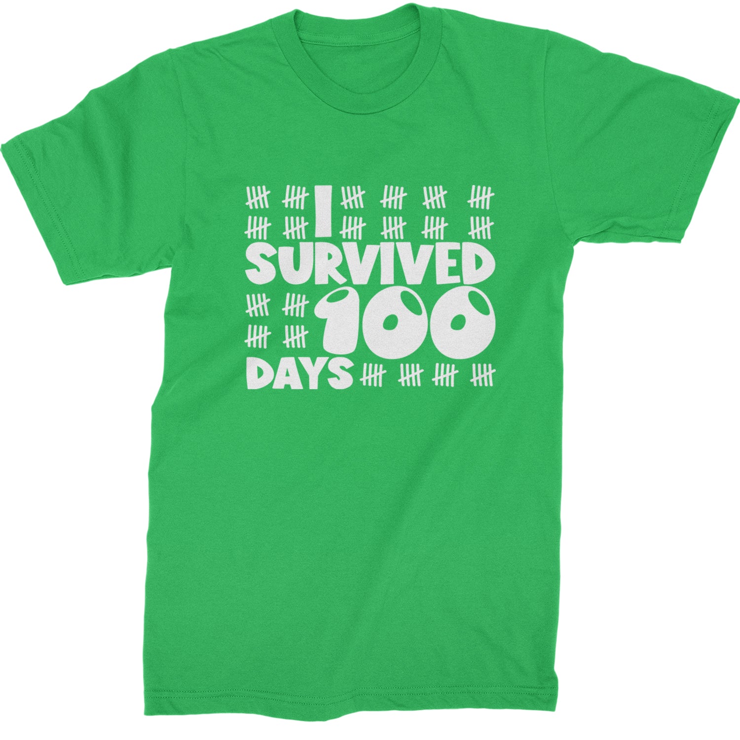 I Survived 100 Days Tally Marks Mens T-shirt Kelly Green