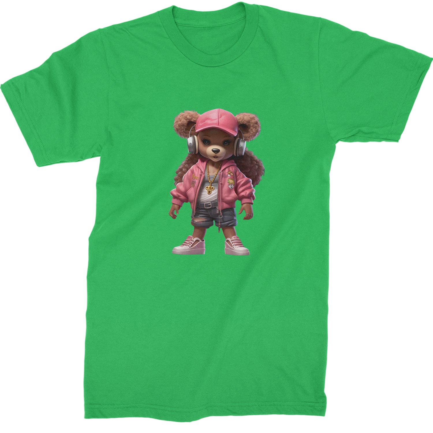 Pink Female Urban Graffiti Bear  Mens T-shirt Kelly Green