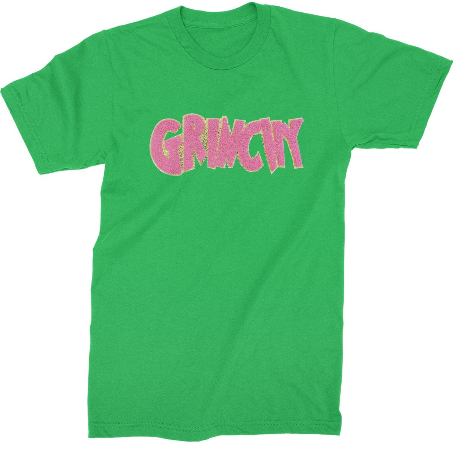 Pink Gr-nchy Chenille Patch  Mens T-shirt Kelly Green