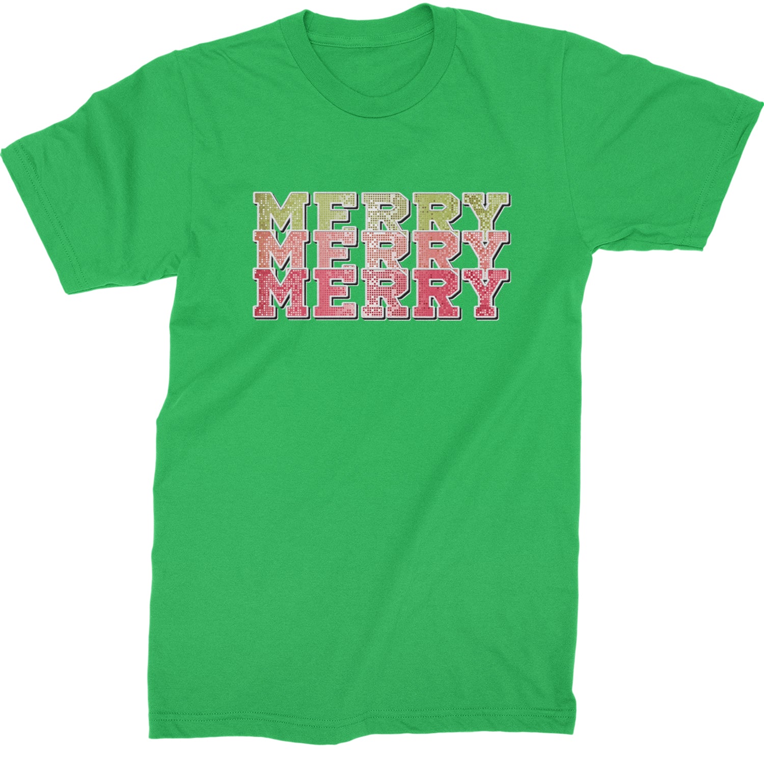 Merry Merry Merry Faux Sequins  Mens T-shirt Kelly Green