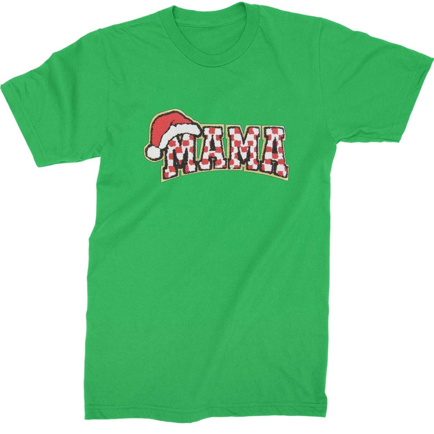 Mama Santa Hat Chenille Patch  Mens T-shirt Kelly Green