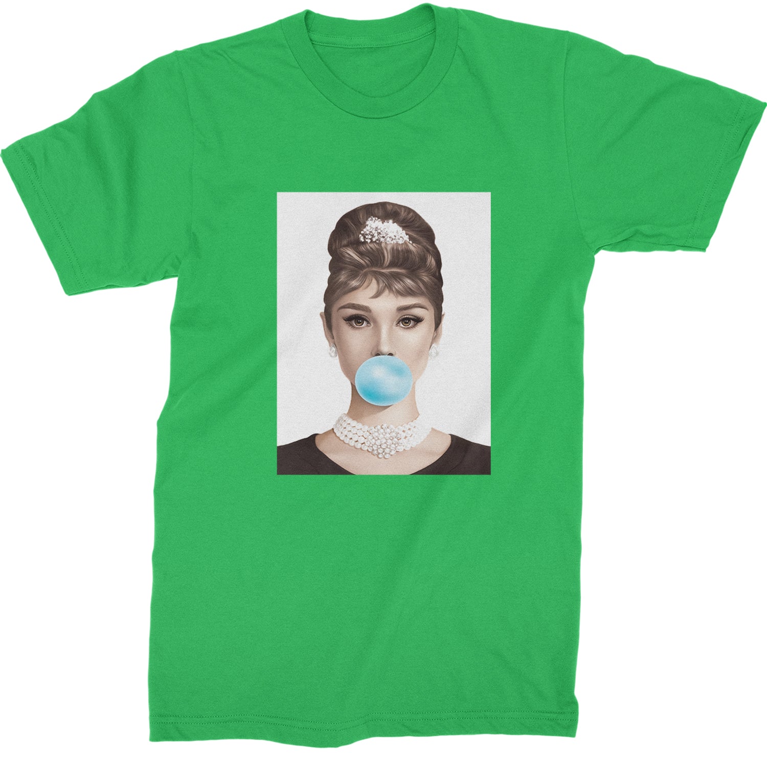 Audrey Hepburn Chewing Bubble Gum American Icon Mens T-shirt Kelly Green