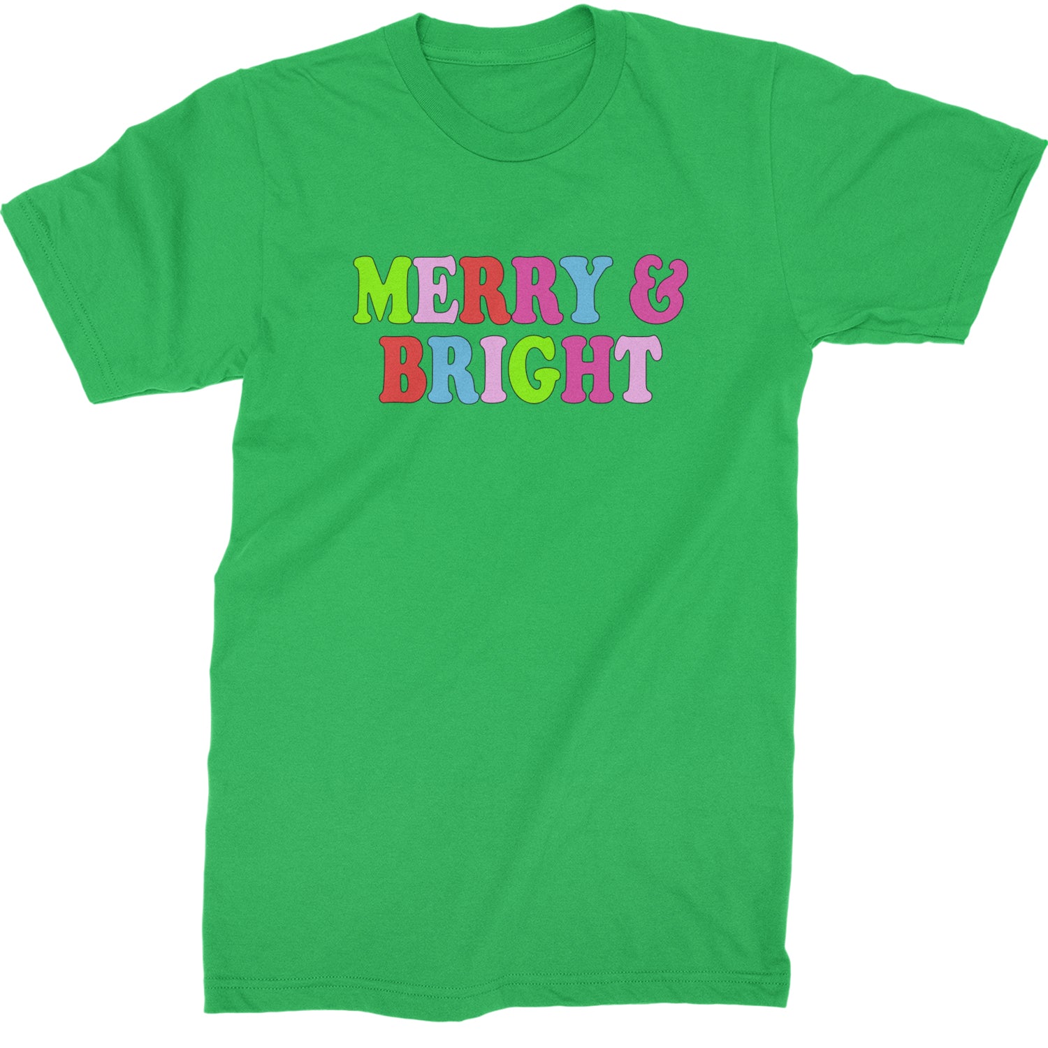 Merry and Bright Festive Christmas Holiday  Mens T-shirt Kelly Green