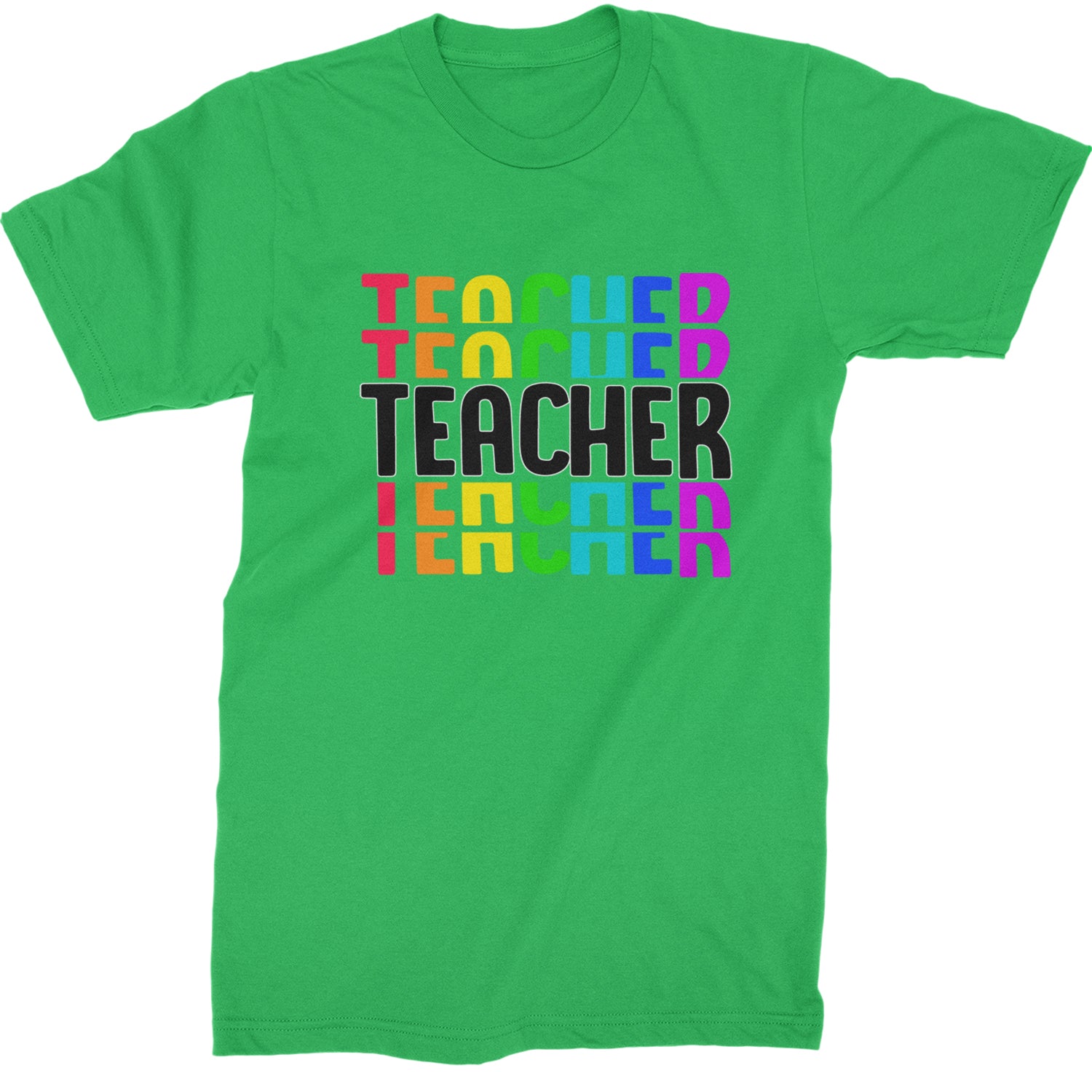 Teacher Repeated Rainbow Pattern  Mens T-shirt Kelly Green