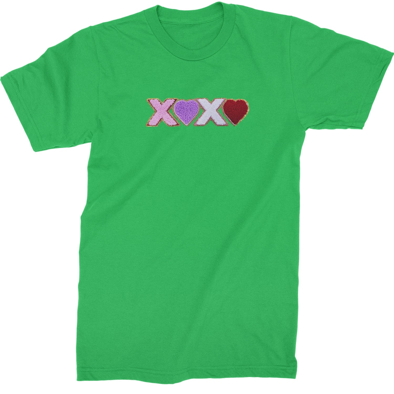 XOXO Chenille Patch Valentines Days  Mens T-shirt Kelly Green