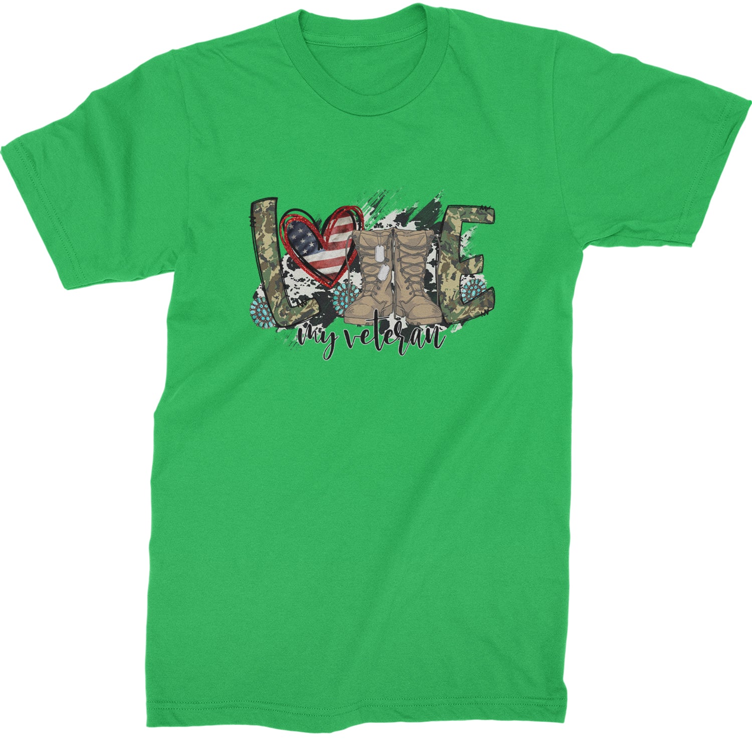 Love My Veteran Honor Veterans Day  Mens T-shirt Kelly Green