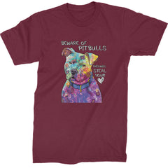 Beware Of Pit Bulls, They Will Steal Your Heart  Mens T-shirt Maroon