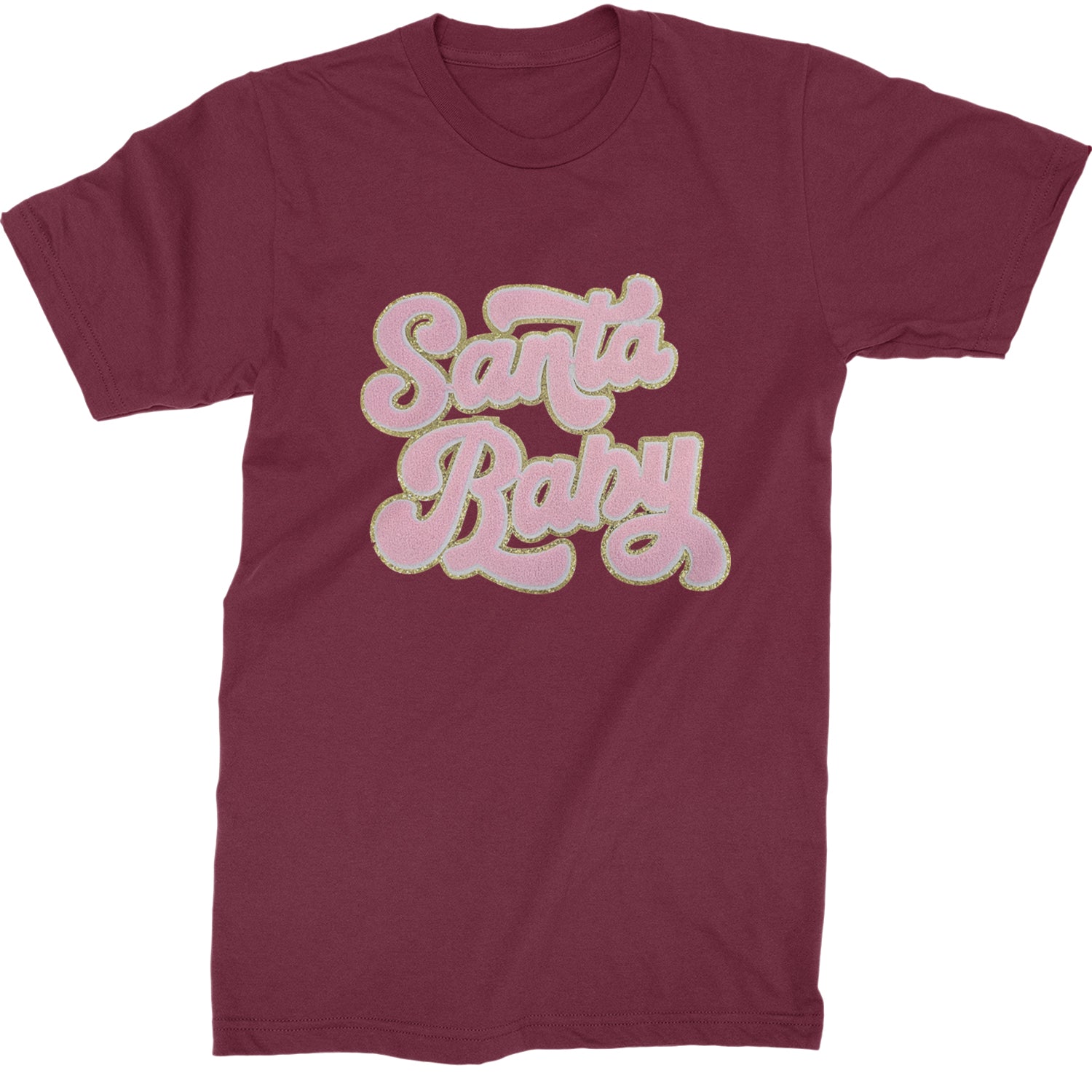 Pink Santa Baby Chenille Patch  Mens T-shirt Maroon