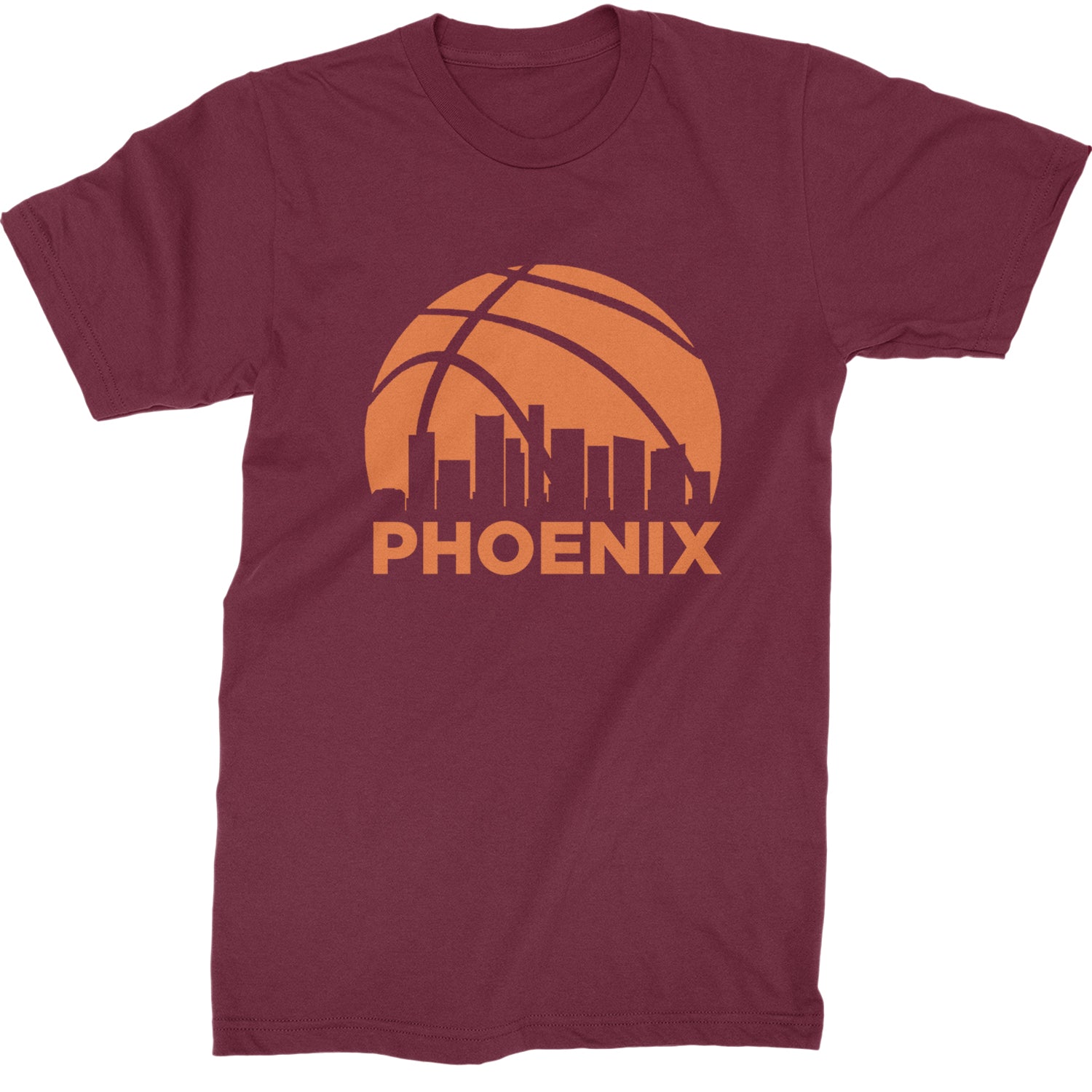 Phoenix Basketball Sunset City Skyline Mens T-shirt Maroon