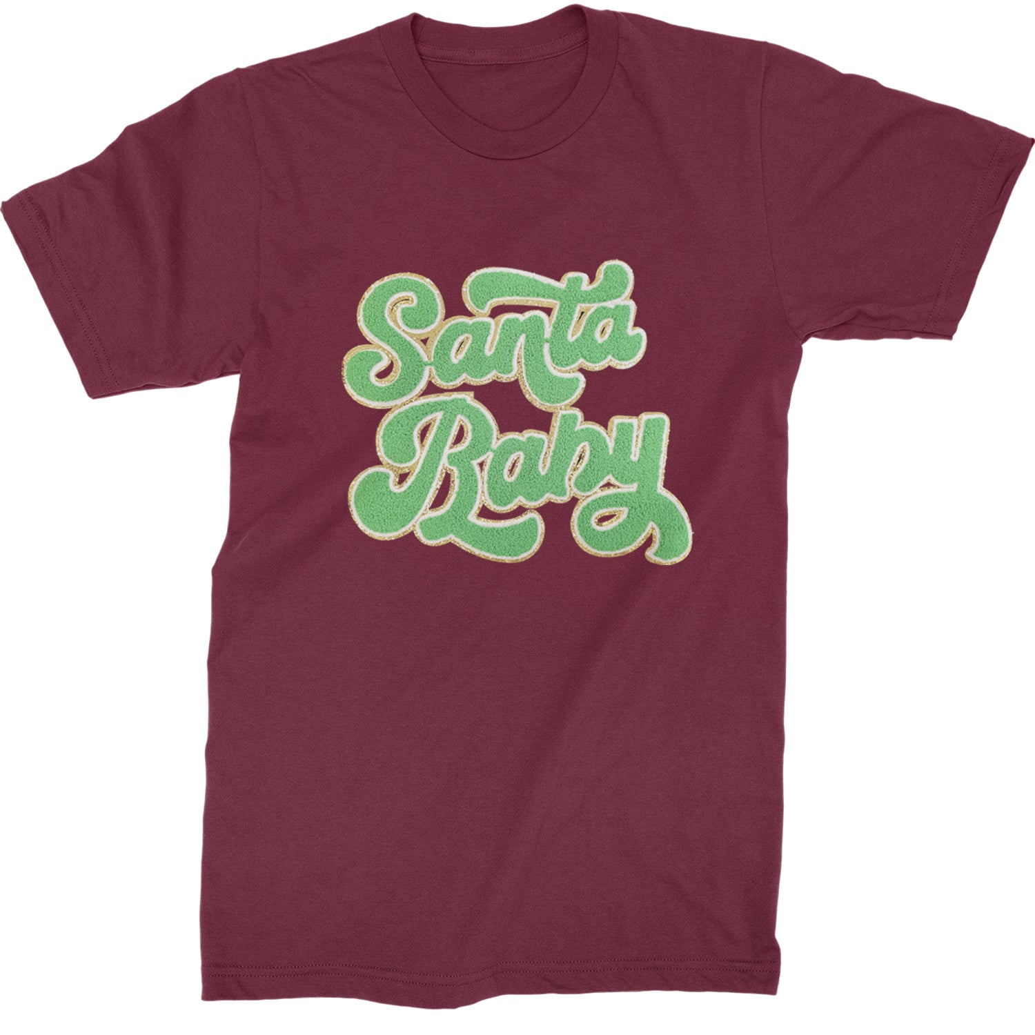 Green Santa Baby Chenille Patch  Mens T-shirt Maroon