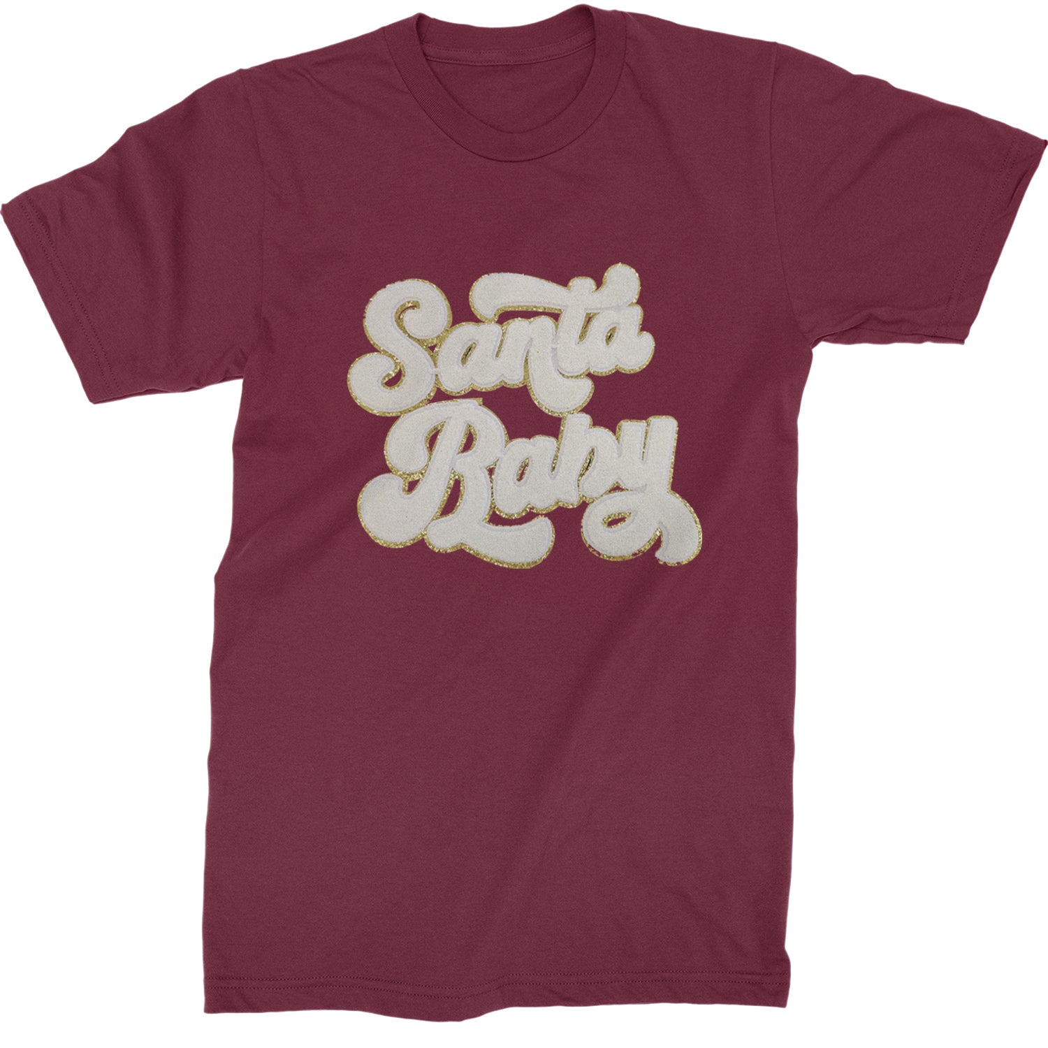 White Santa Baby Chenille Patch  Mens T-shirt Maroon