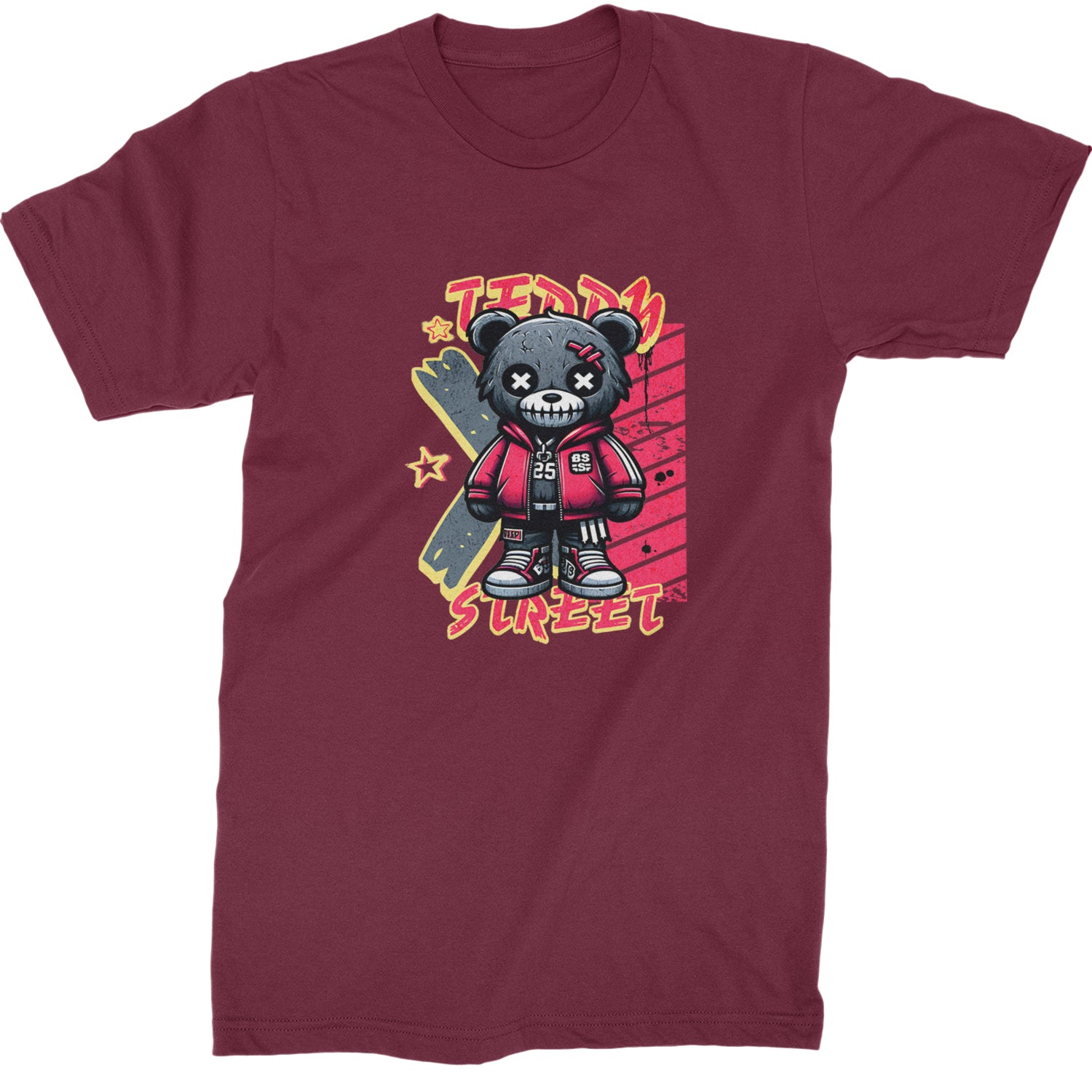 Teddy Attitude Urban Graffiti Bear  Mens T-shirt Maroon