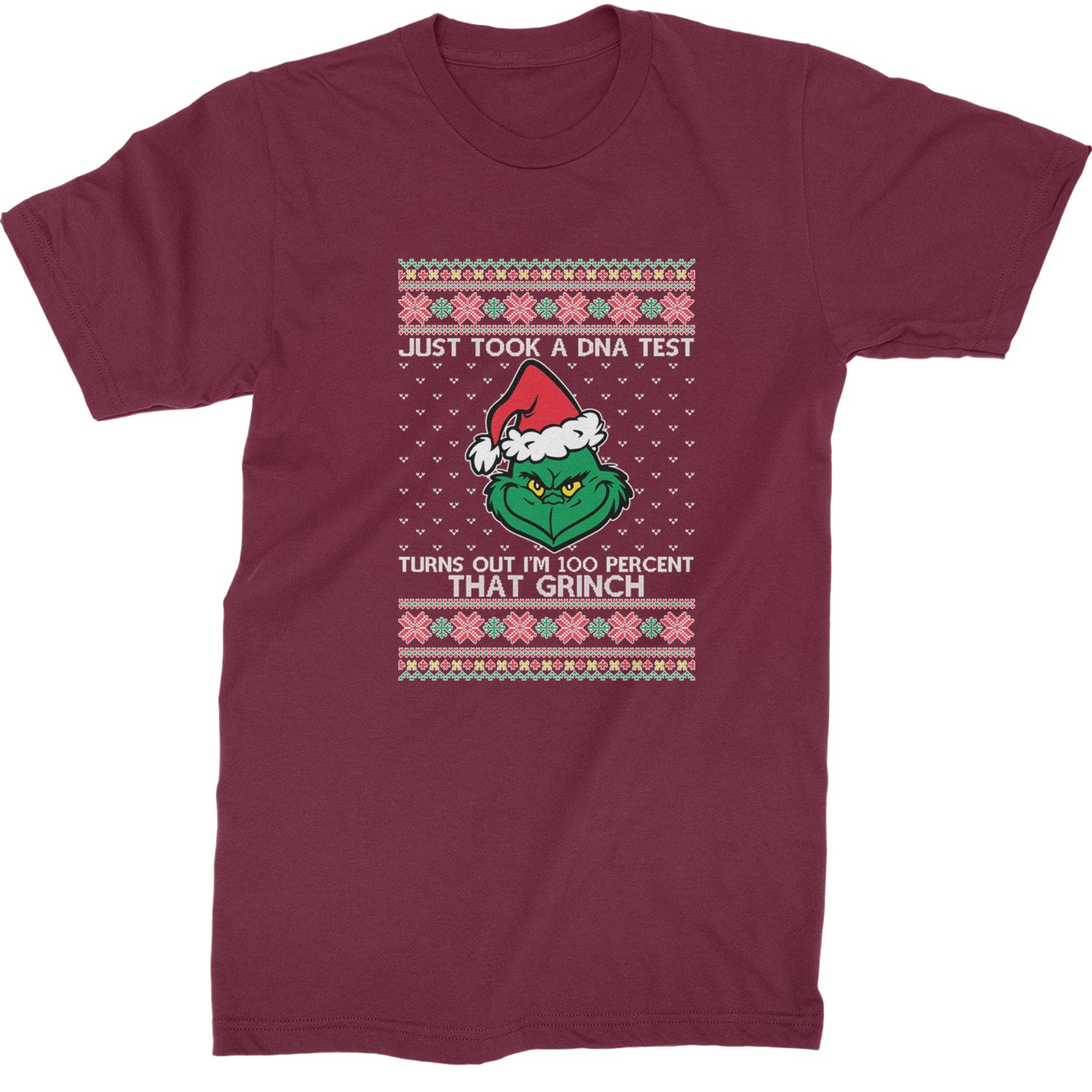 One Hundred Percent That Gr-nch Ugly Christmas Mens T-shirt Maroon