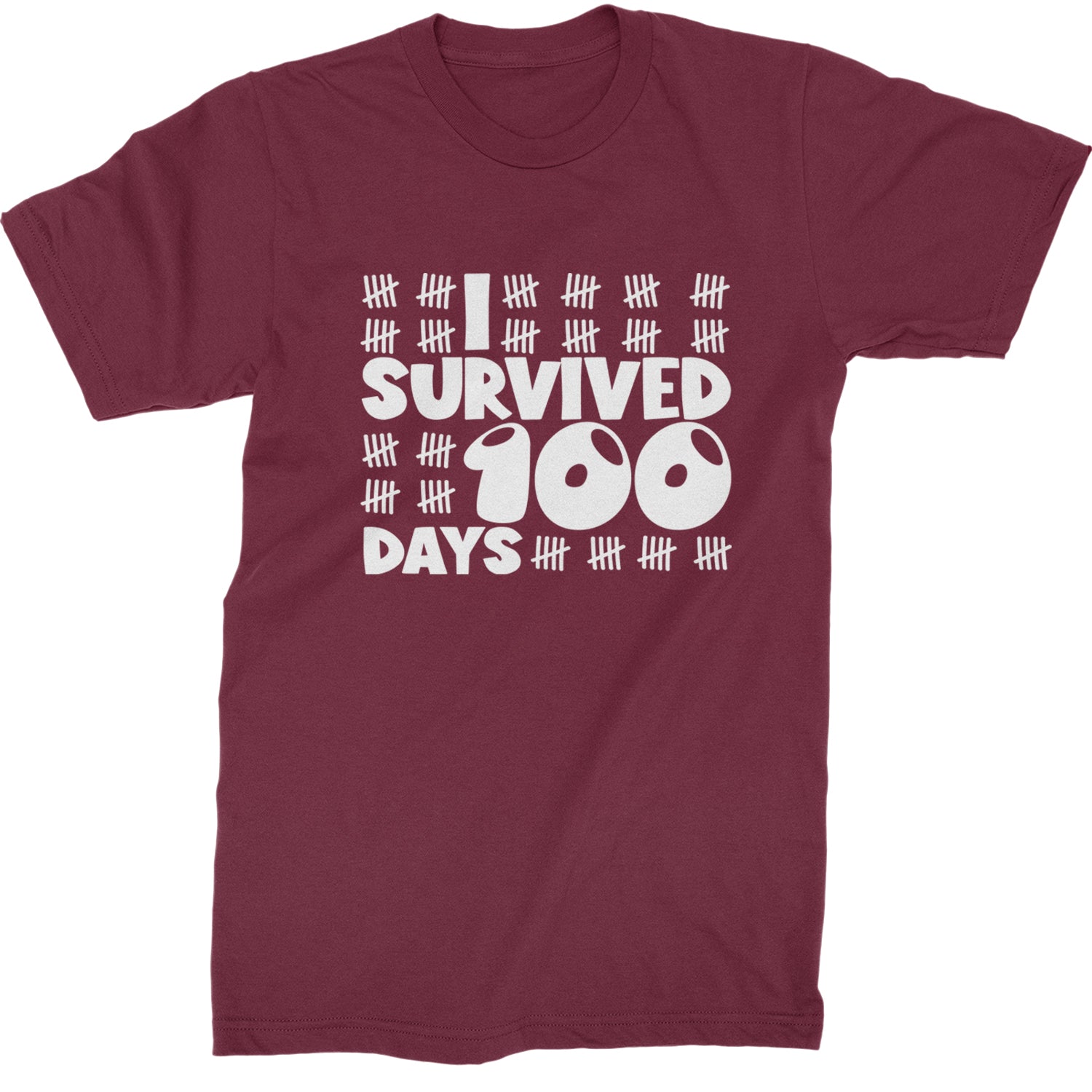 I Survived 100 Days Tally Marks Mens T-shirt Maroon