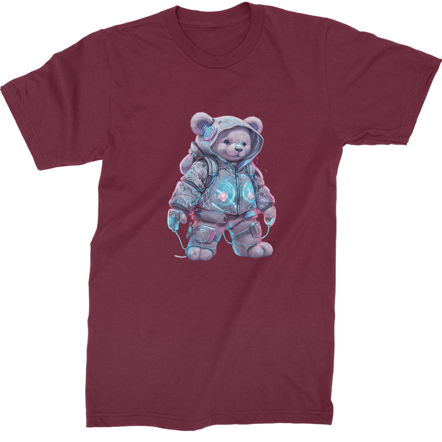 Cyberpunk Adventure Urban Graffiti Bear  Mens T-shirt Maroon