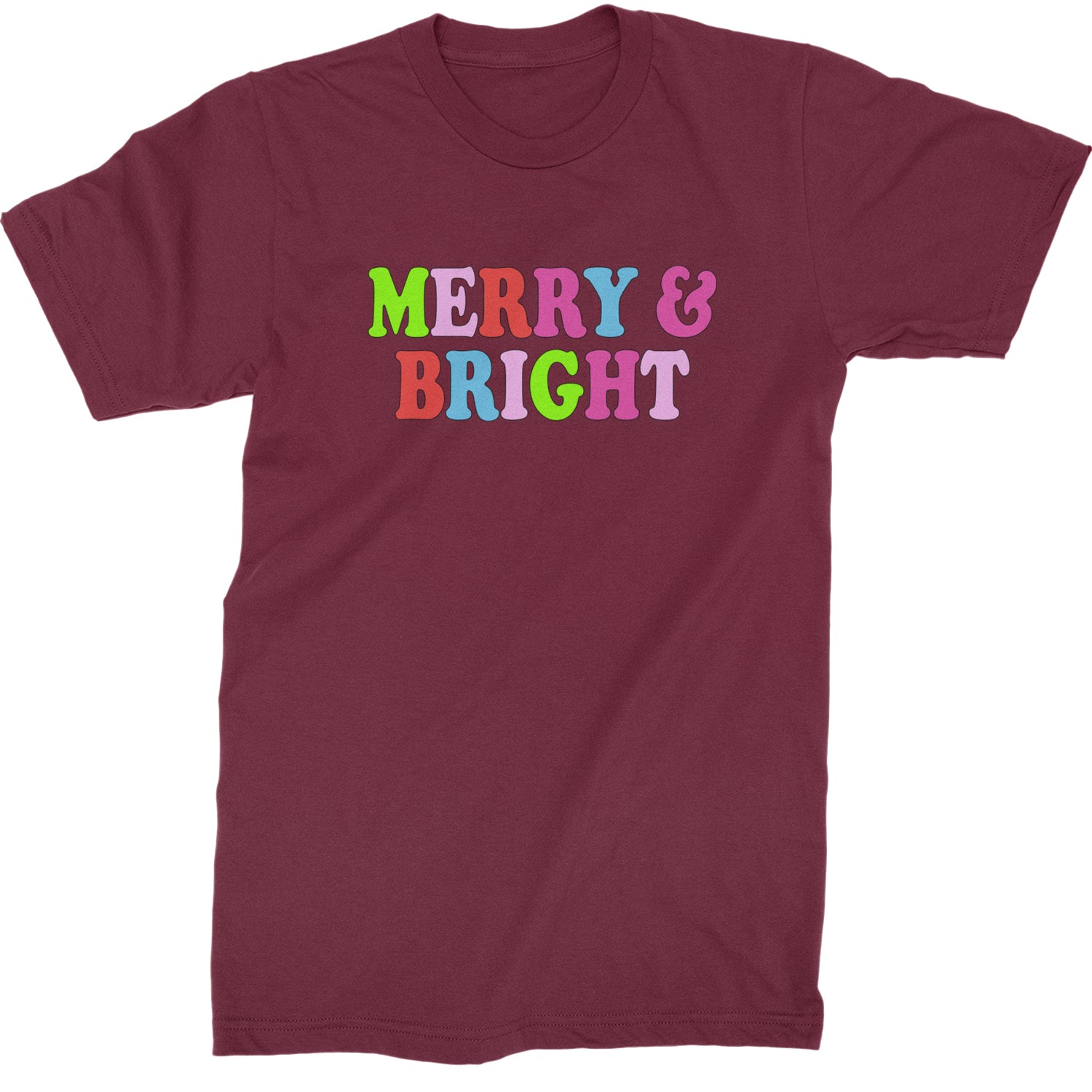 Merry and Bright Festive Christmas Holiday  Mens T-shirt Maroon