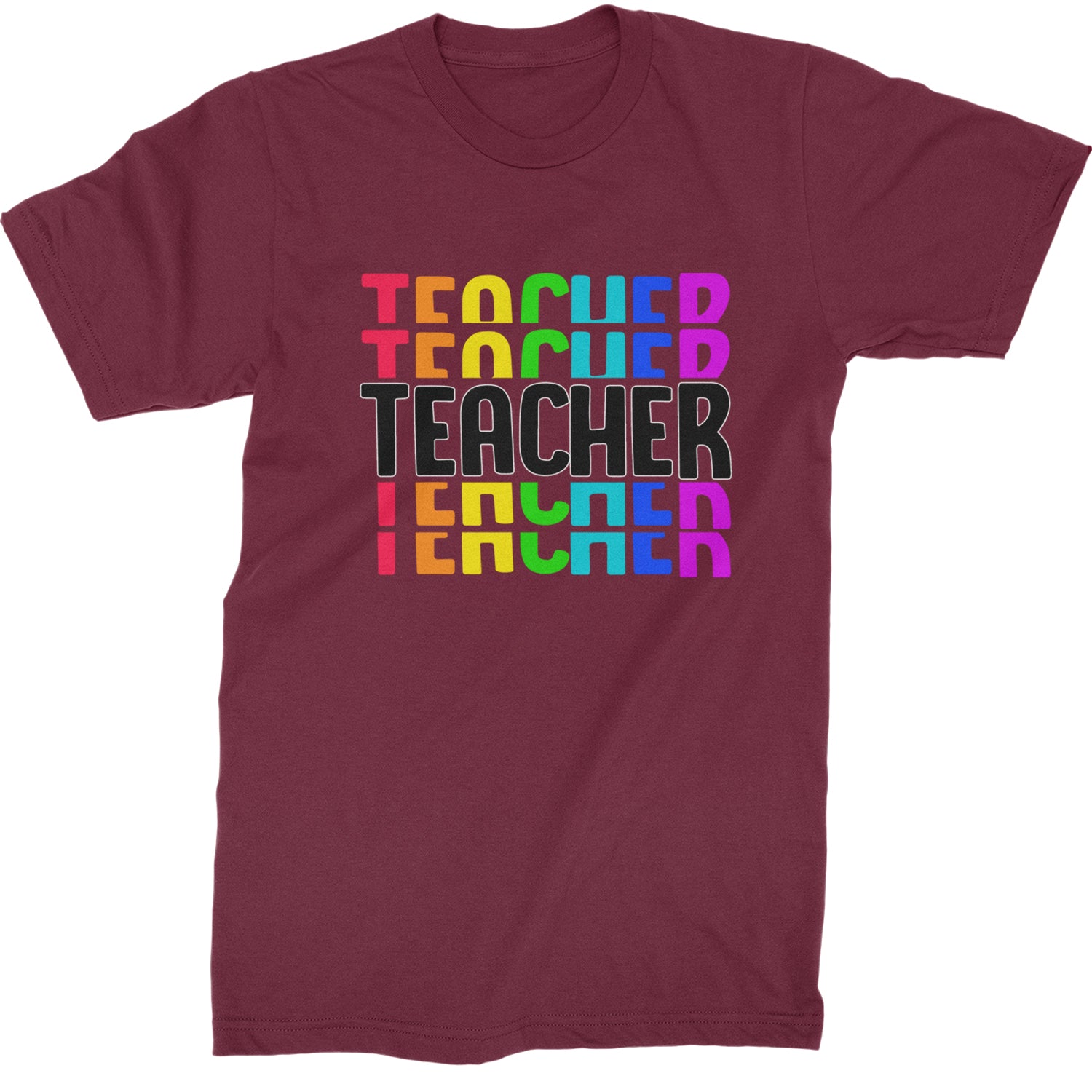 Teacher Repeated Rainbow Pattern  Mens T-shirt Maroon