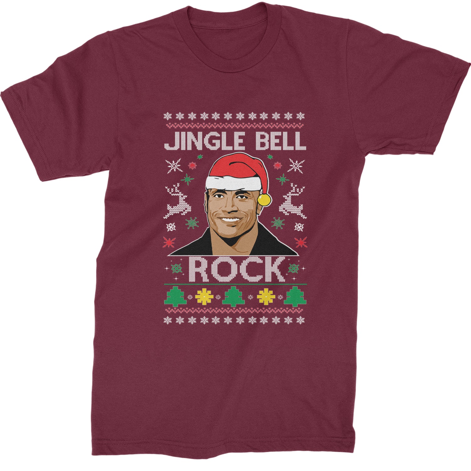 Jingle Bell Rock Ugly Christmas Mens T-shirt Maroon