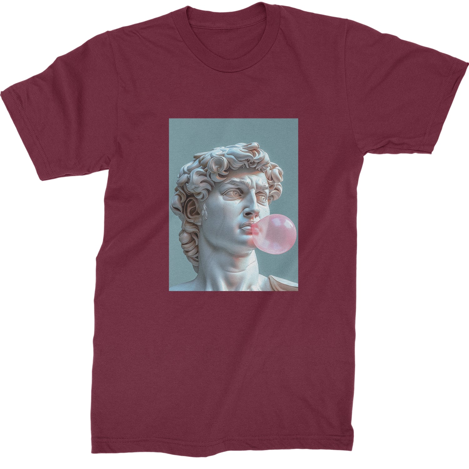 Michelangelo's David with Bubble Gum Contemporary Statue Art Mens T-shirt Maroon