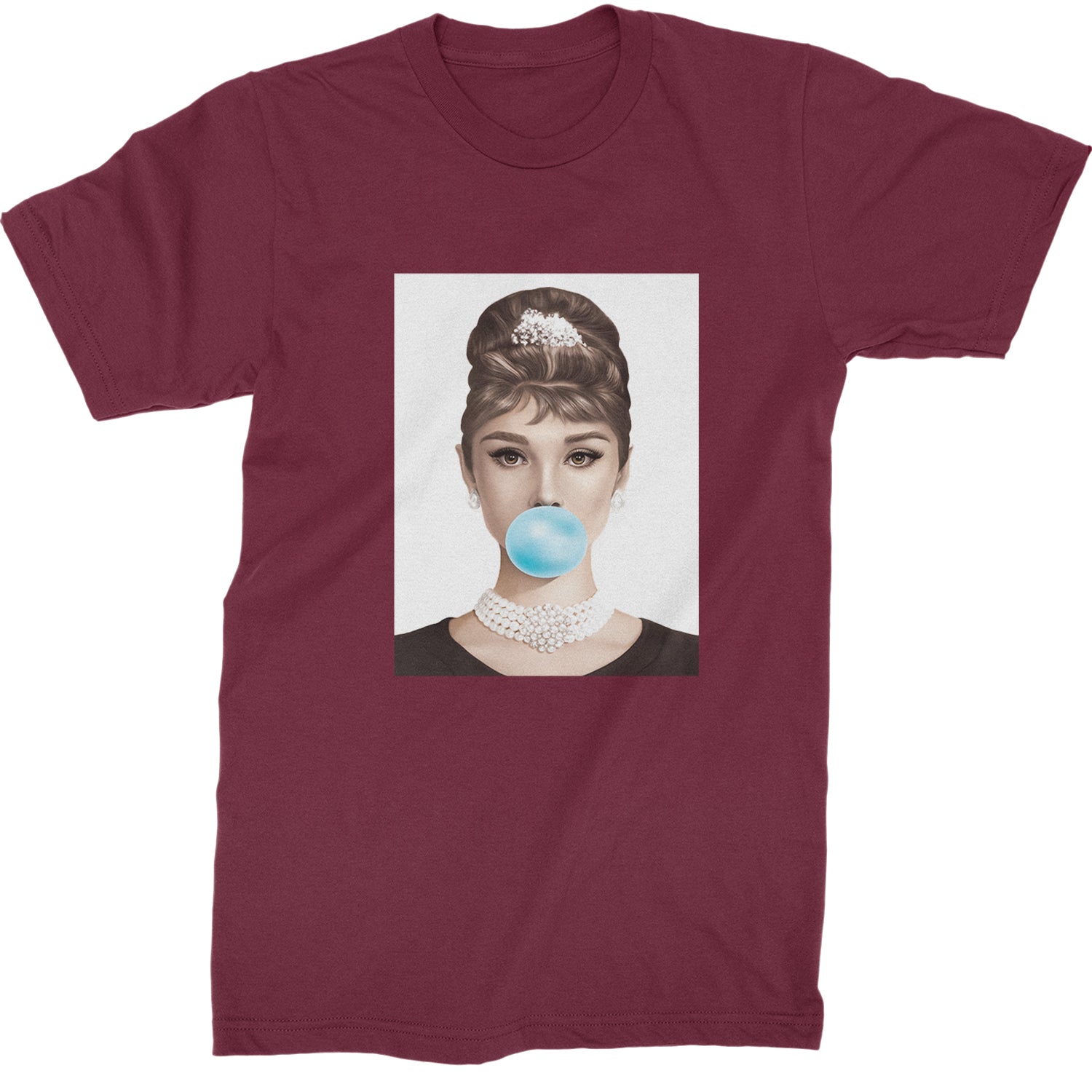 Audrey Hepburn Chewing Bubble Gum American Icon Mens T-shirt Maroon