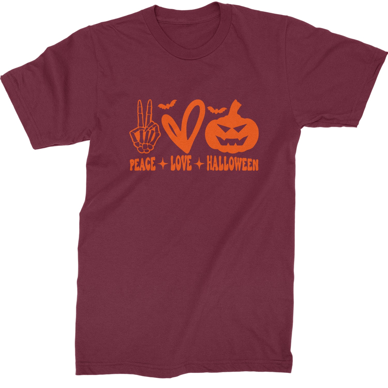 Peace, Love and Halloween Mens T-shirt Maroon