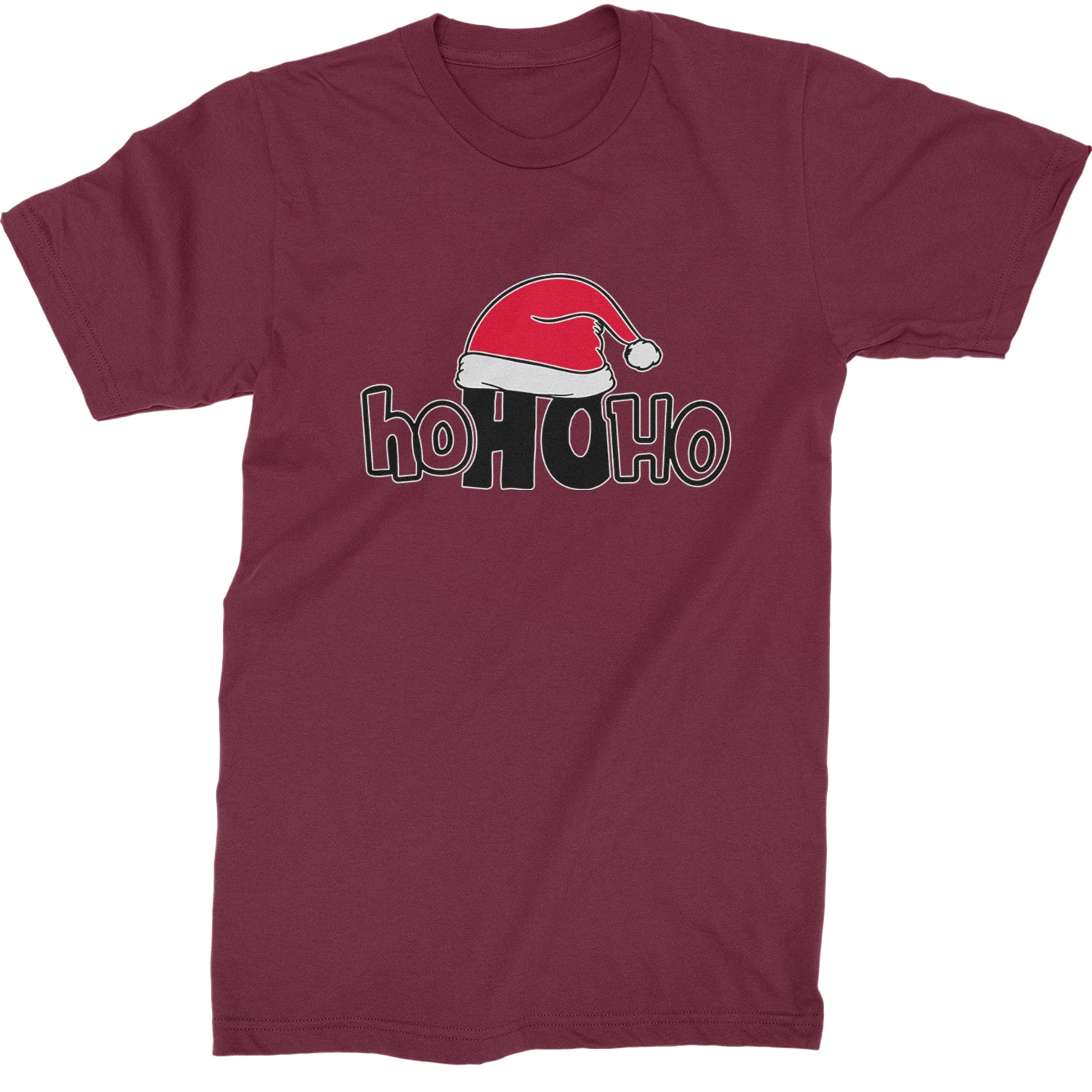 Ho Ho Ho Santa Christmas Hat  Mens T-shirt Maroon