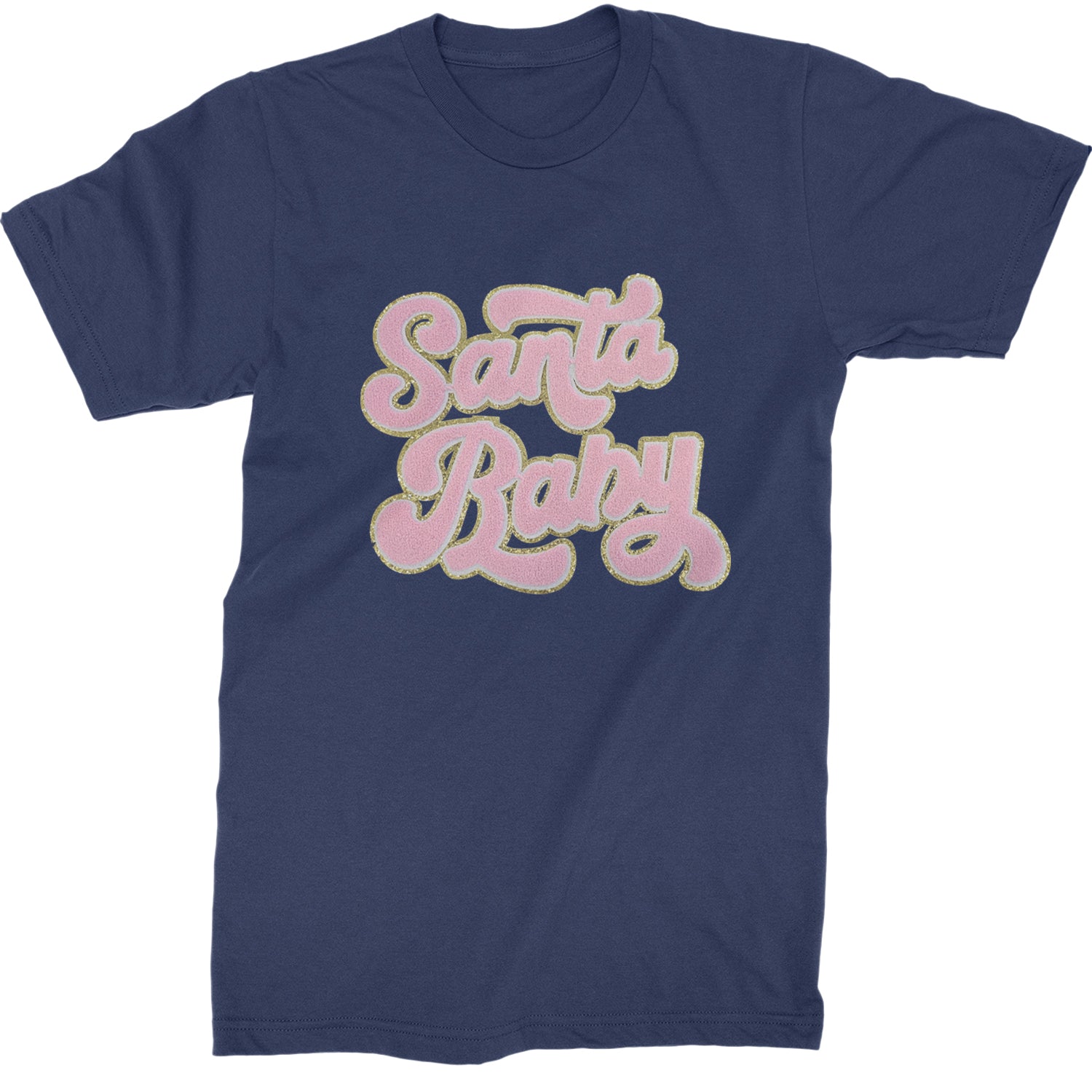 Pink Santa Baby Chenille Patch  Mens T-shirt Navy Blue