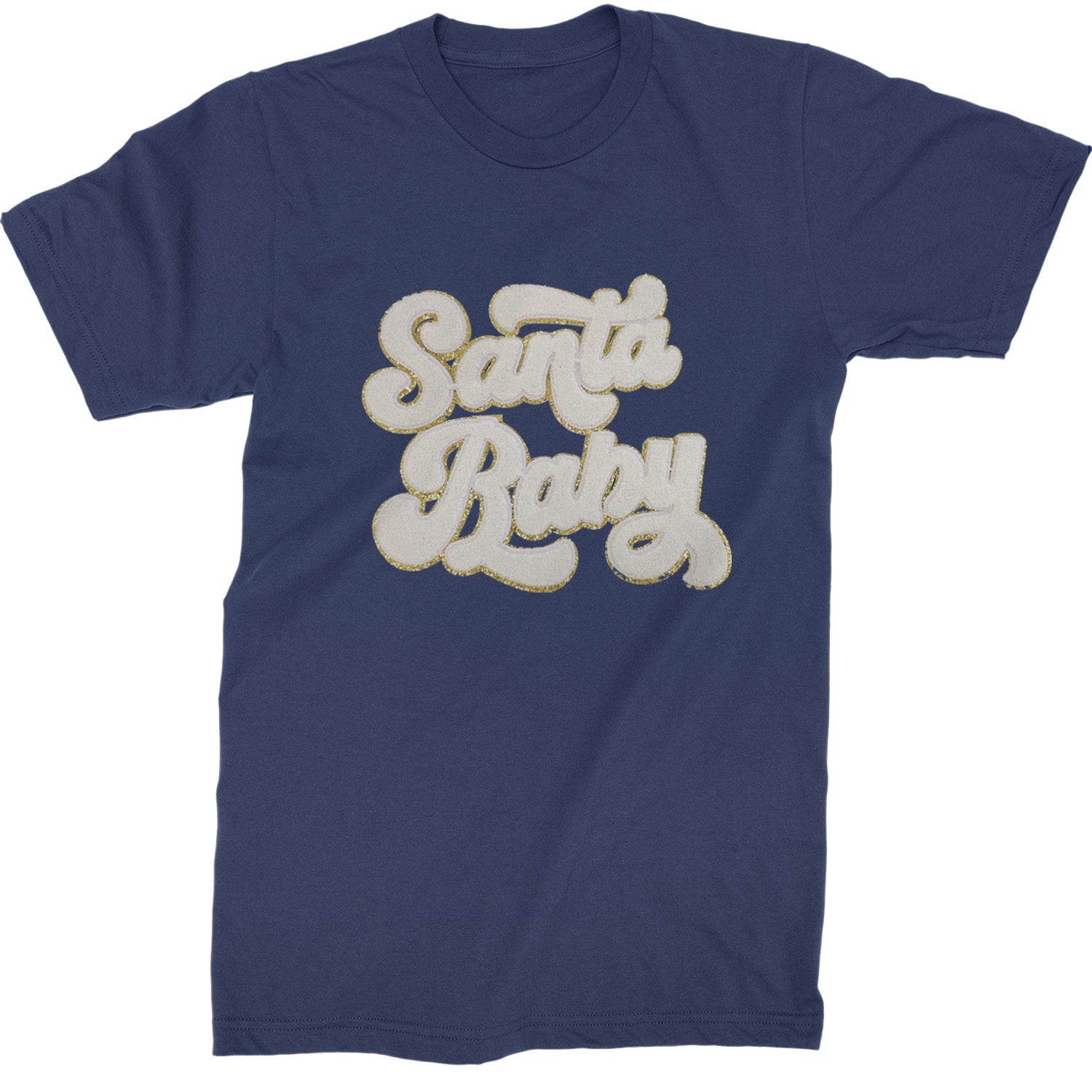 White Santa Baby Chenille Patch  Mens T-shirt Navy Blue