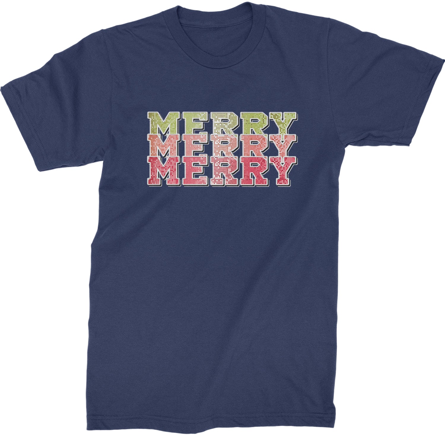 Merry Merry Merry Faux Sequins  Mens T-shirt Navy Blue