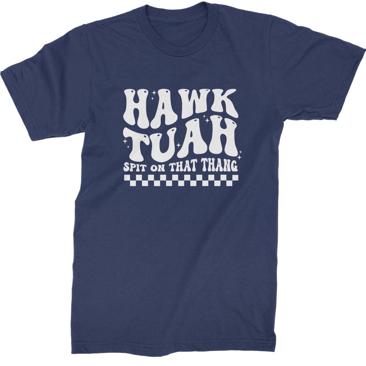 Hawk Tuah Spit On That Thang Mens T-shirt Navy Blue