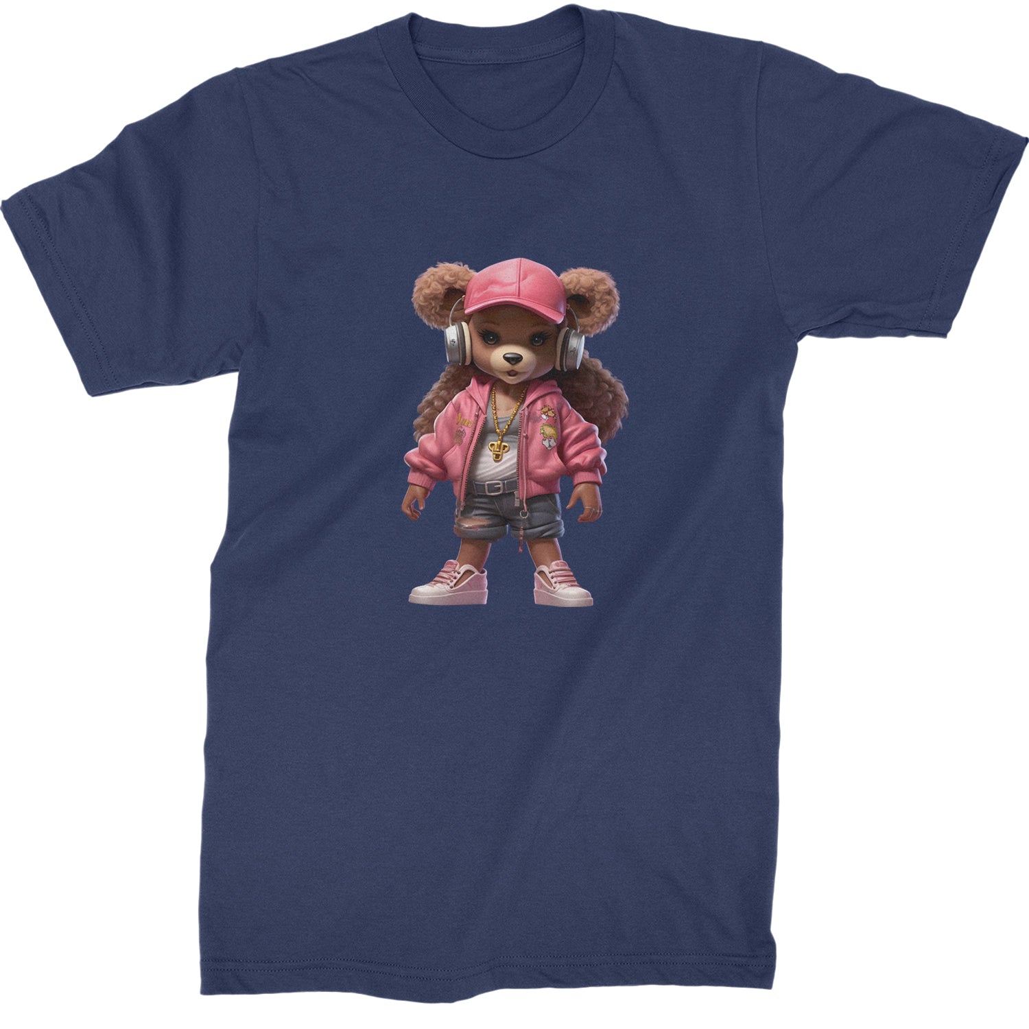 Pink Female Urban Graffiti Bear  Mens T-shirt Navy Blue