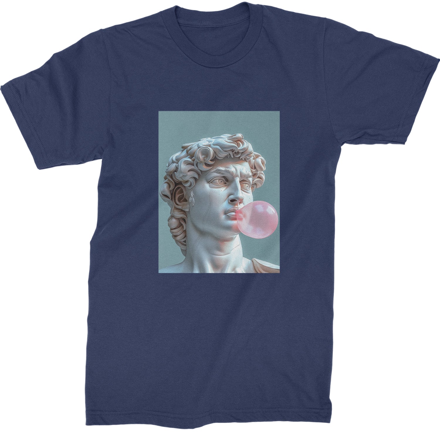 Michelangelo's David with Bubble Gum Contemporary Statue Art Mens T-shirt Navy Blue