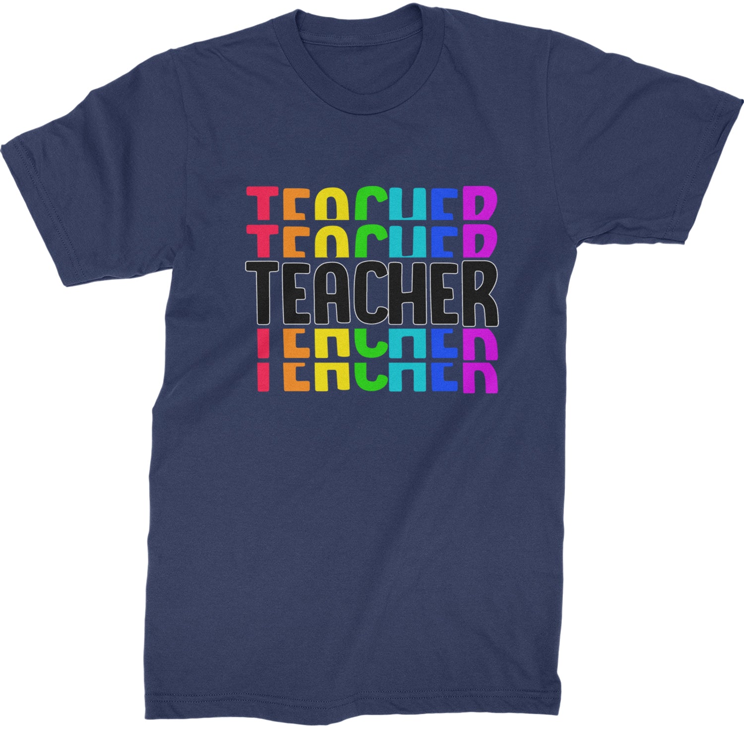 Teacher Repeated Rainbow Pattern  Mens T-shirt Navy Blue