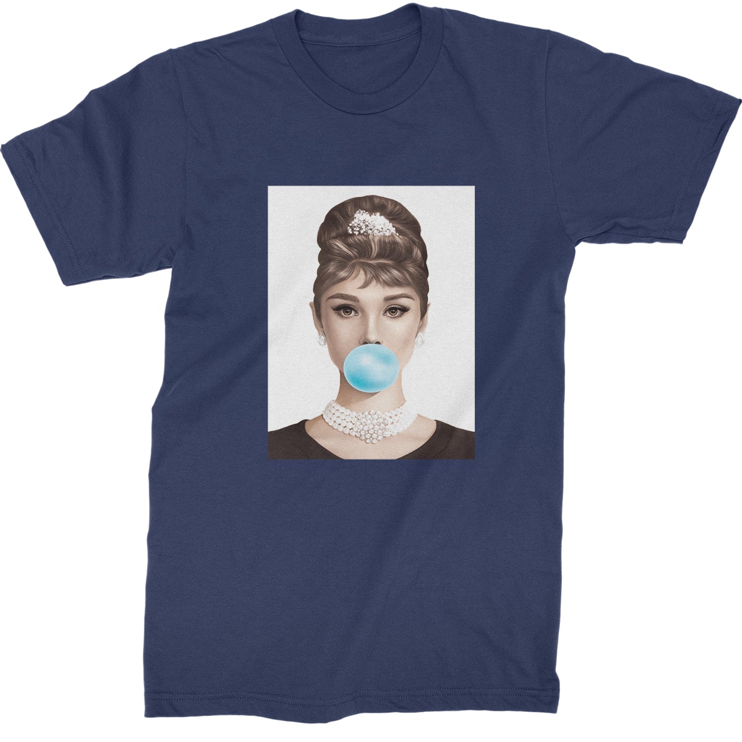 Audrey Hepburn Chewing Bubble Gum American Icon Mens T-shirt Navy Blue