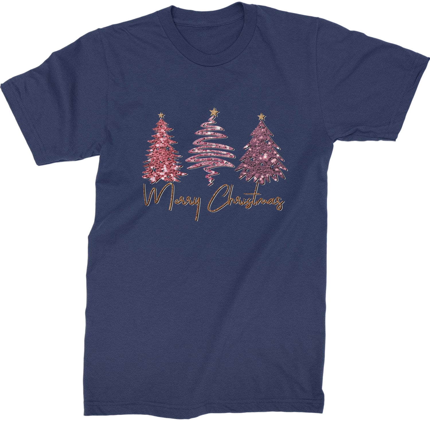 Merry Christmas Faux Glitter Trees  Mens T-shirt Navy Blue