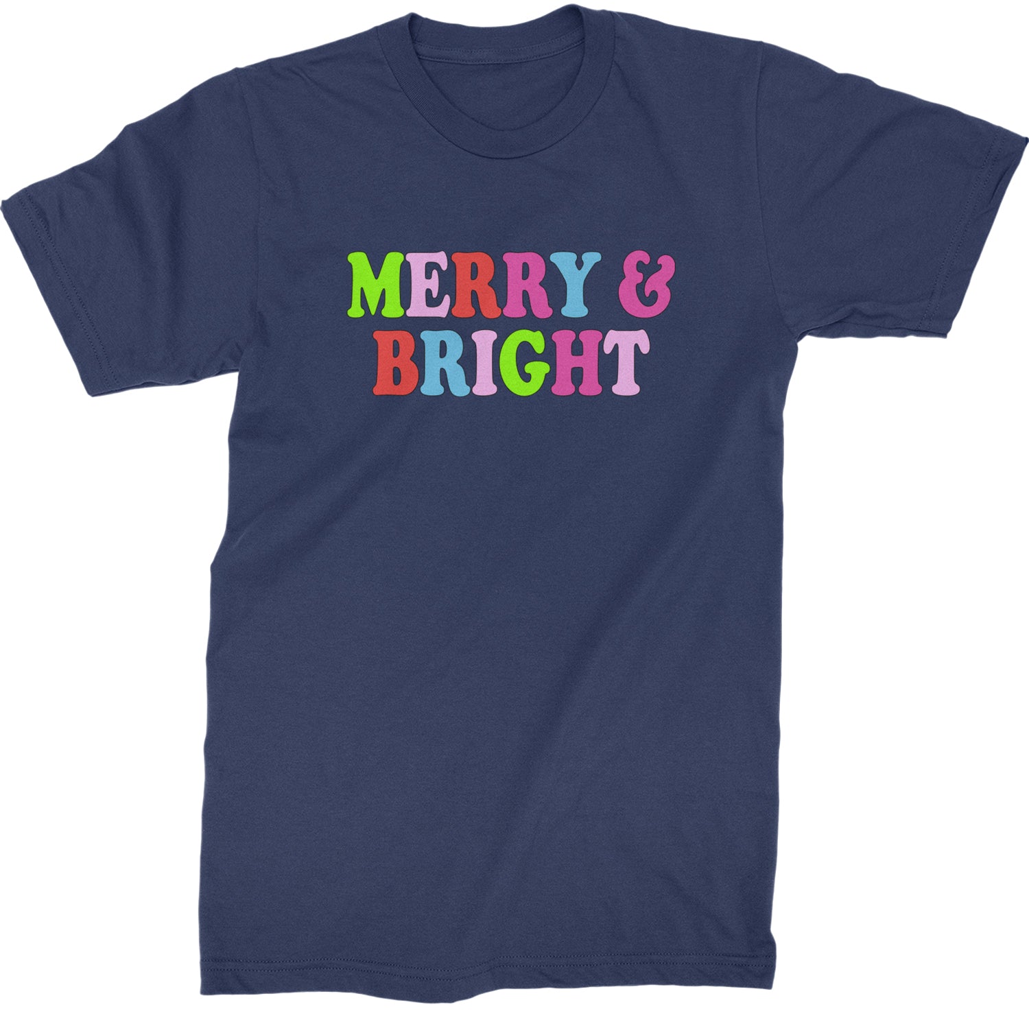 Merry and Bright Festive Christmas Holiday  Mens T-shirt Navy Blue