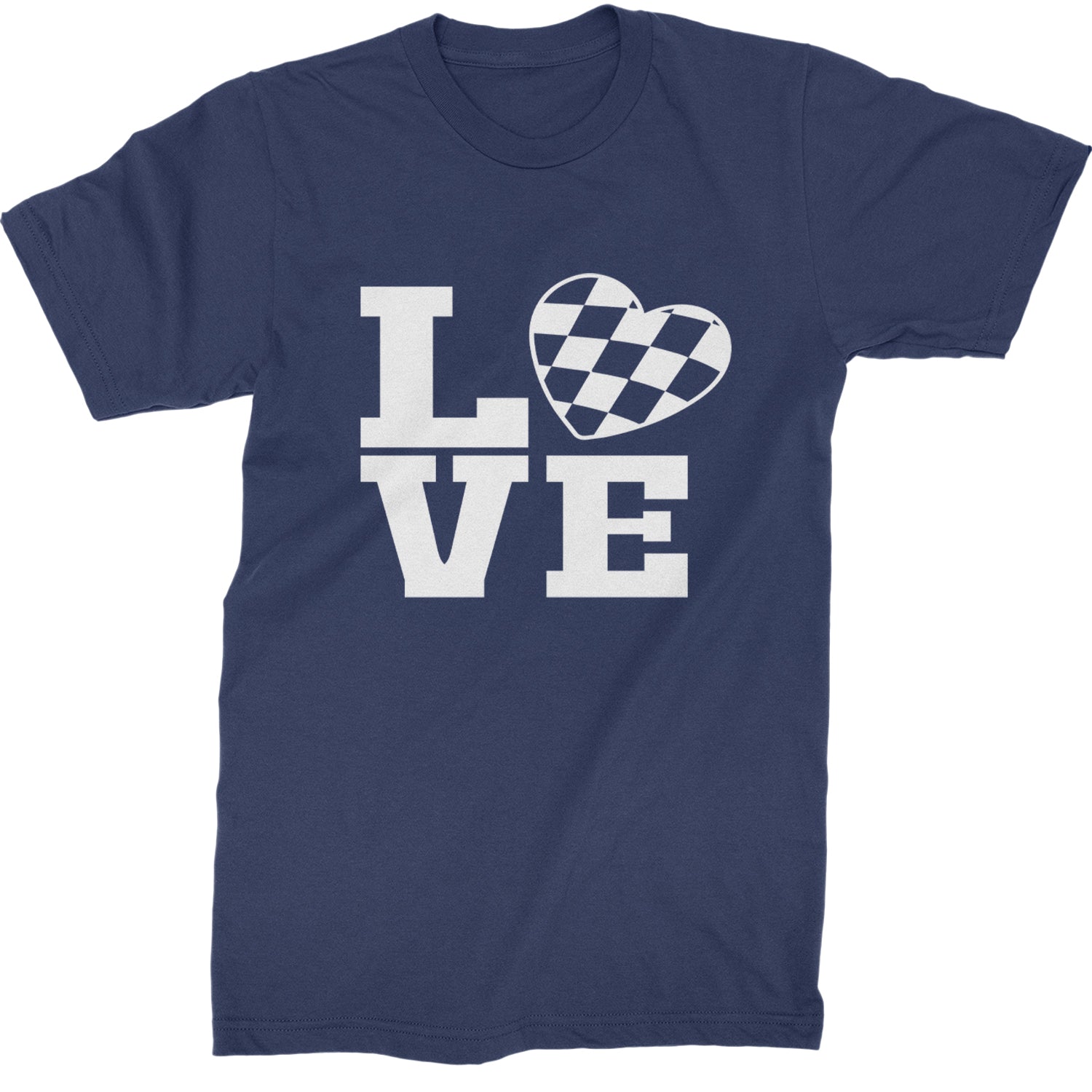 Love Racing Checkered Flag Heart Mens T-shirt Navy Blue