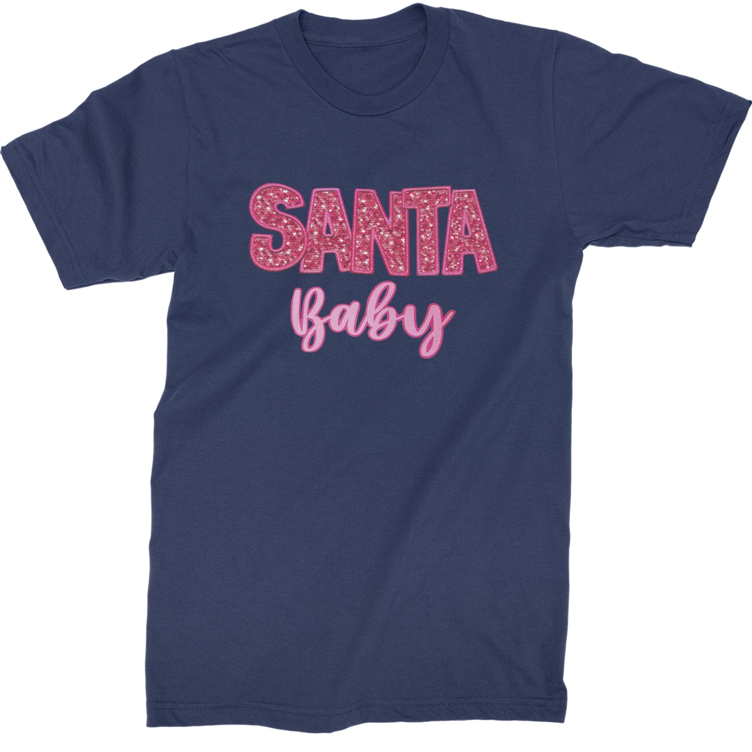 Santa Baby Faux Patch and Sequins  Mens T-shirt Navy Blue