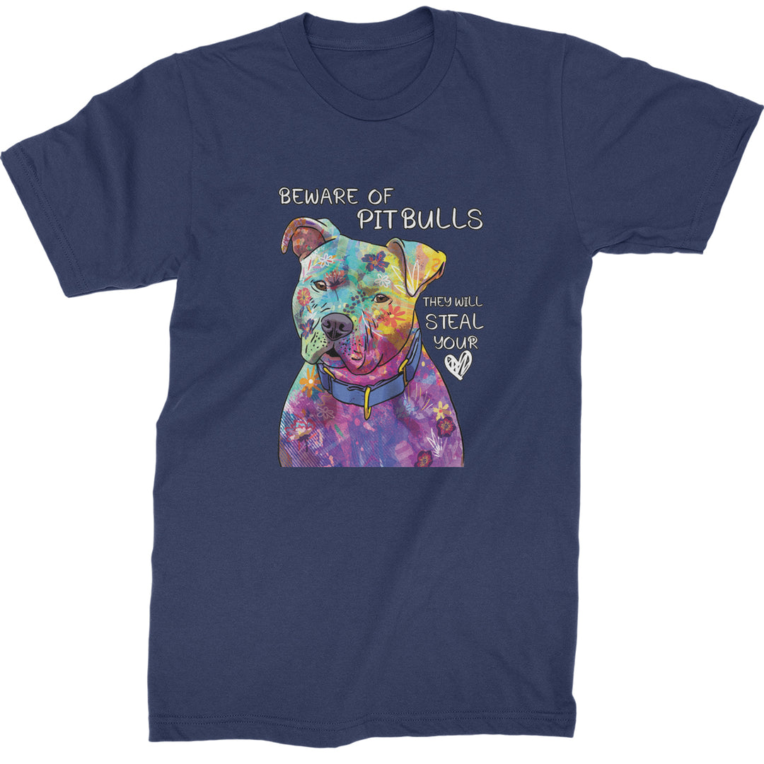 Beware Of Pit Bulls, They Will Steal Your Heart  Mens T-shirt Navy Blue